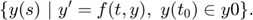 $$\{ y(s)  ~|~ y' = f(t,y), \ y(t_0) \in y0\}.$$