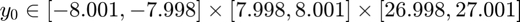 $$y_0 \in [-8.001,-7.998] \times [7.998,8.001] \times [26.998,27.001]$$